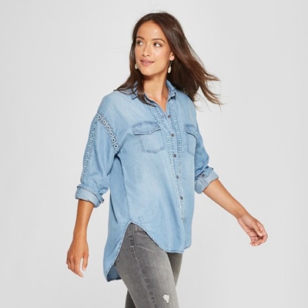 Knox Rose Target Lace Chambray Shirt Small